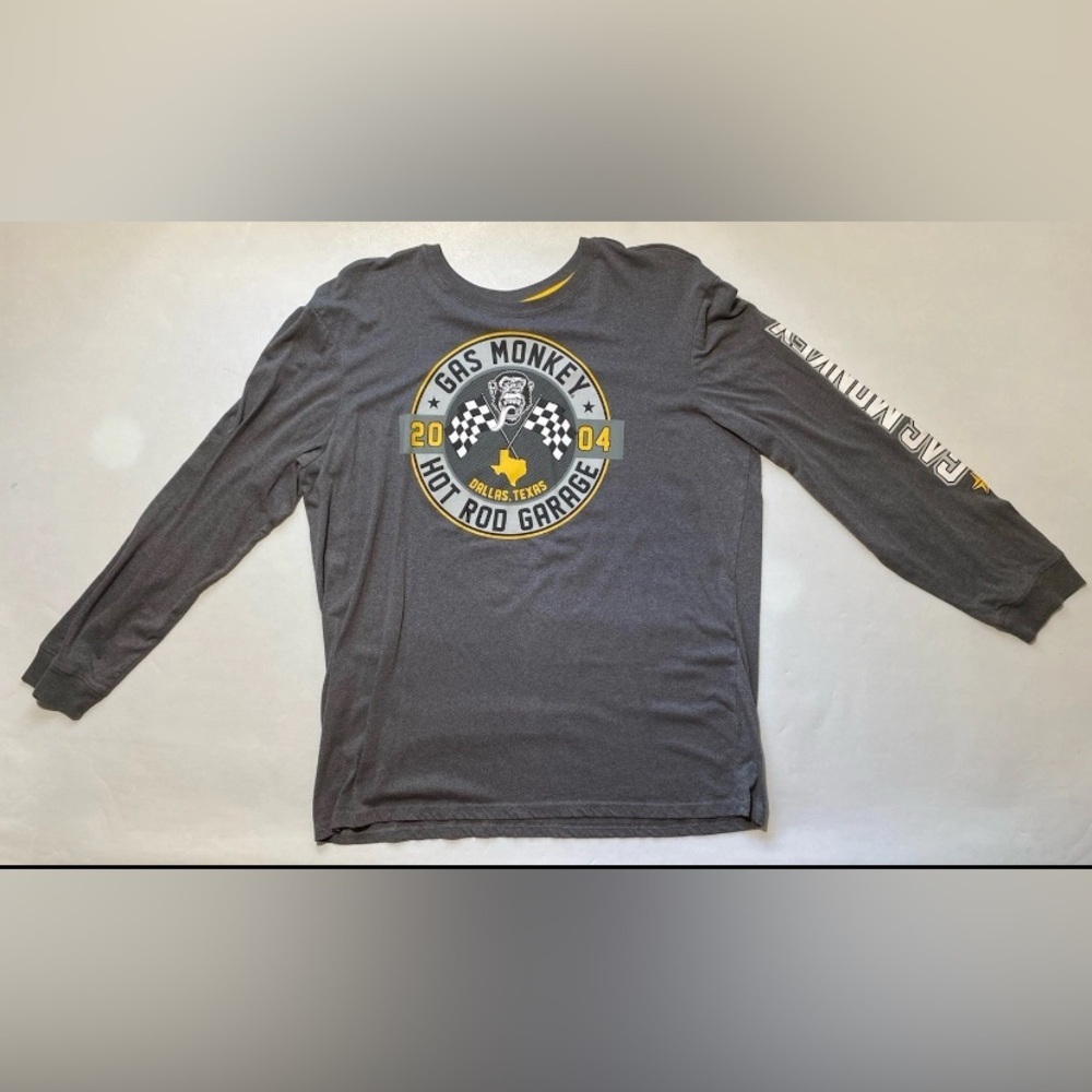 GOOD Mens Gas Monkey Garage Long Sleeve Gray T-shirt 2XL